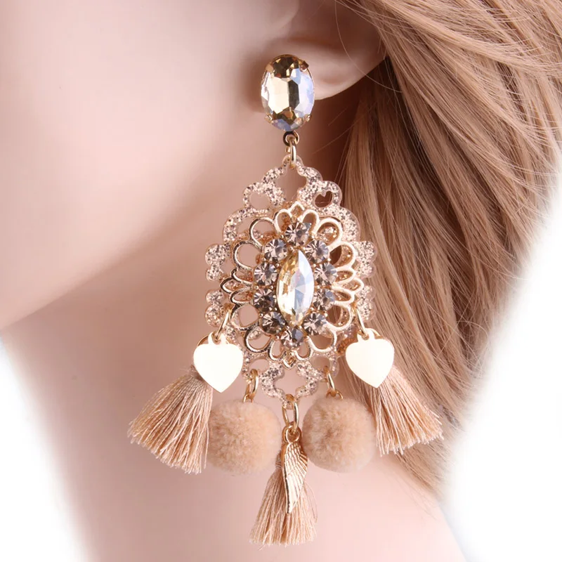 NeeFu WoFu Big Earrings Hairball Earring Long Tassel earrings Crystal Large Rhinestone Brinco Ear Oorbellen jewelry fashion gift