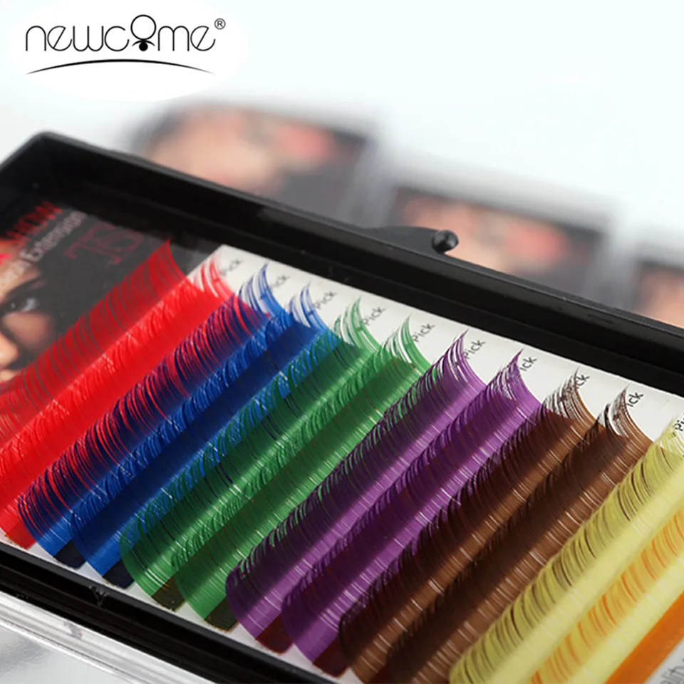 

12Rows/Tray 6 Colors False Eyelash Extensions 0.10 C D Curl Natural 8-15 mm Long Rainbow Lashes Free Shipping