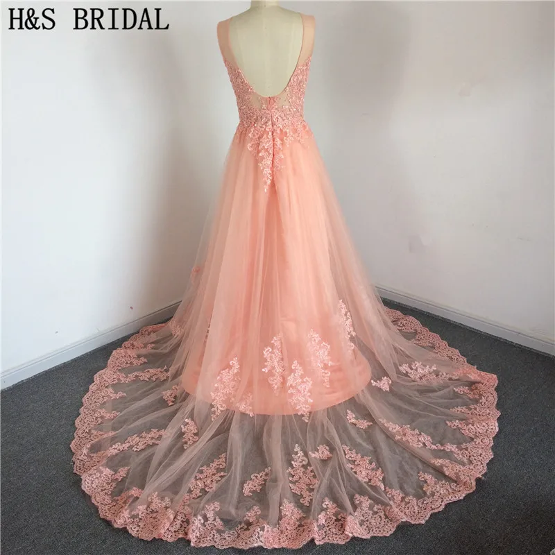 Gorgeous Sleeveless robe de soiree Lace Prom Party Dress vestido de festa 2020 Tulle Orange color long bridesmaid dress