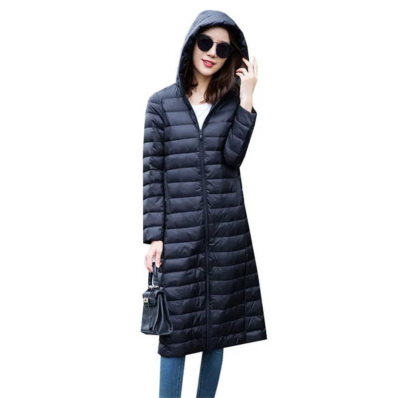 Women Down Jacket 2022 New Autumn Winter Warm Light Thin White Duck Down Coat Parkas Female Long Hooded Puffer Outerwears 4XL