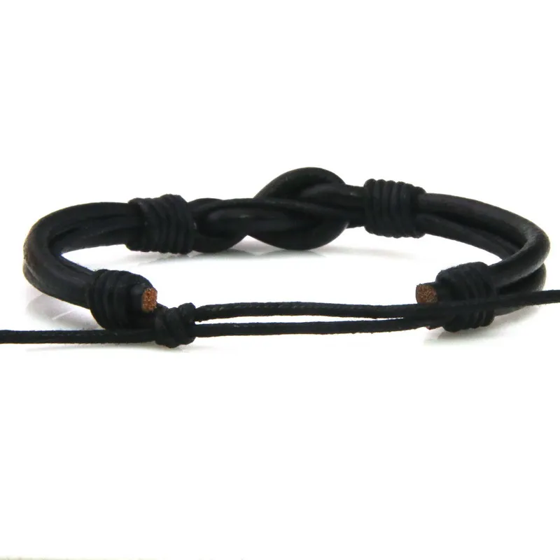 Adjustable 18-26CM 8-word Leather Bracelet Punk Men Jewelry Black/Brown Braided Leather Bracelet Fashion Bangles