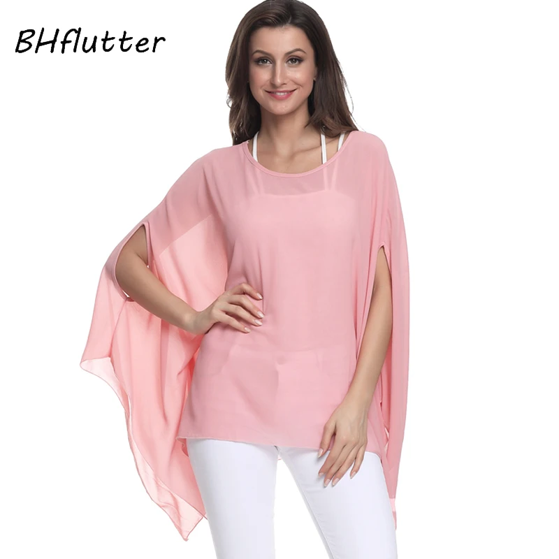 BHflutter Black Chiffon Tops Women Shirts Plus Size 5XL 6XL 2018 New Arrival Solid Casual Batwing Summer Blouses Chemise Femme
