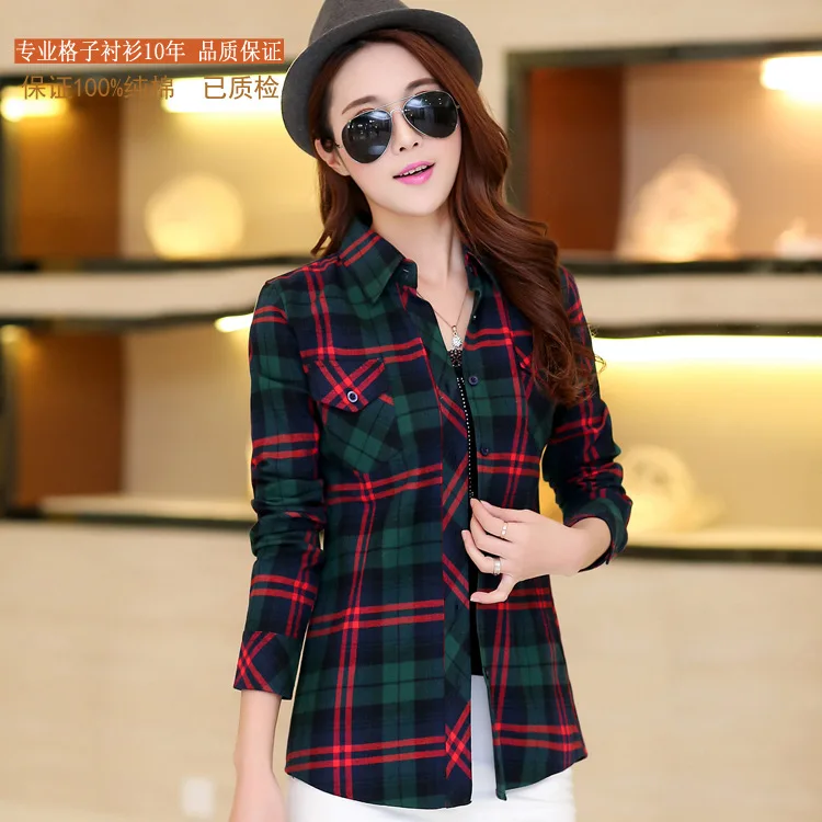 2021 New Fashion Women Plaid Shirt Flannel Long Sleeve Casual Women Blouses Shirt  Ladies Cotton Blusas Tops Blouse