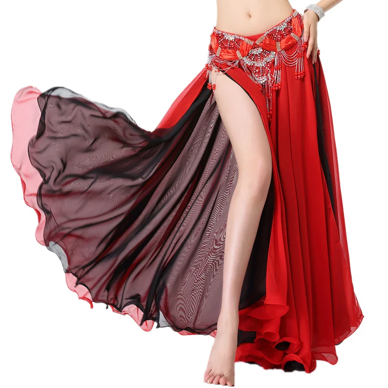 Performance Belly Dance Clothing Long Maxi Skirts Reversible 2-Layer Double Color Women Belly Dance Chiffon Skirt (without belt)