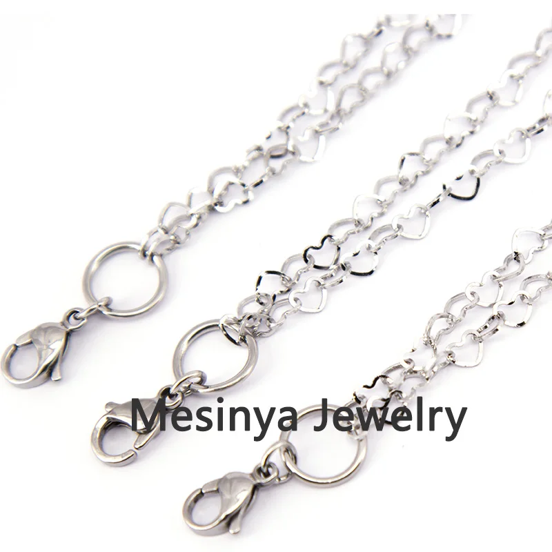 

10pcs 18+2'' 3.7mm Width Stainless Steel Heart Link Chain For Custom Floating Charm Glass Locket Keepsake Gift