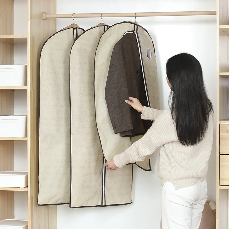 Hanging Garment Coat Outer Dress Suit Clothes Dust-proof Cover with Zipper Clothes Organizer Storage Bags Protect Dust Cover