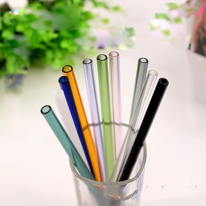 4pcs/lot colorful pyrex reusable glass drinking straws+1 straw cleaner brush for bar accessories 10 color options HH16201