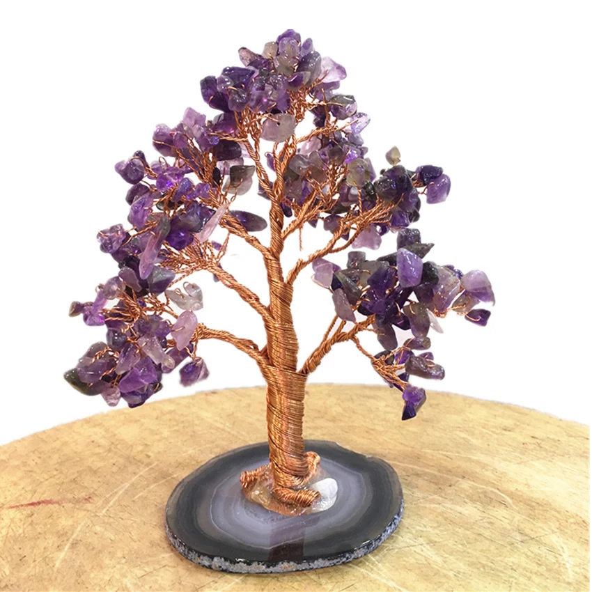 

Crystal natural Amethyst quartz gemMoney Tree Feng Shui Wealth Home Decor Miniature Figurines Party GiftHome office decoration