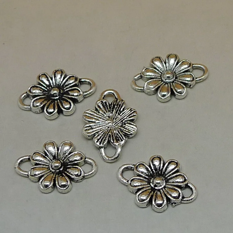 

Free shipping Antique Silver Planted Filigree 2 Holes 2 Holes Connection Flower Jewelry 25Pcs Size 15*10mm