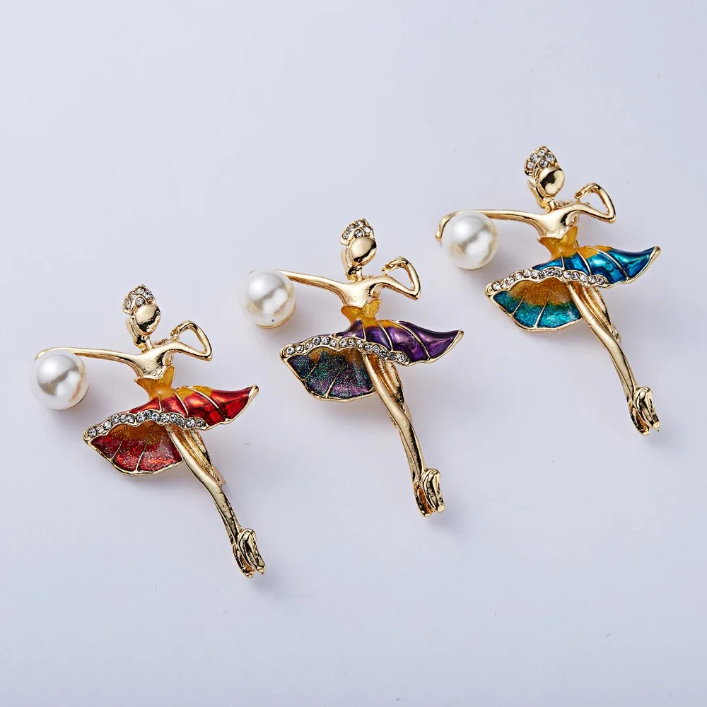 RINHOO Gymnastics Girl Flower Dancer Crystal Brooches for Women Cute Pin Bijouterie High Quality Corsage Fashion Wedding Jewelry