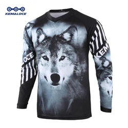 KEMALOCE Mountain Bike Jersey Motocross Jersey Black Wolf BMX Shirts Long Sleeve Breathable Quick Dry Downhill MTB Jersey