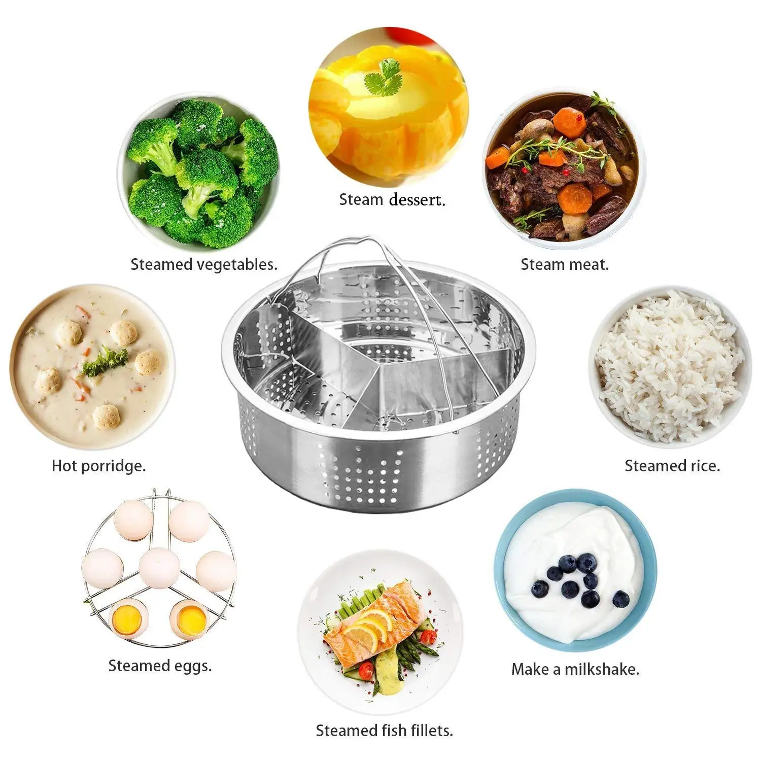 Stainless Steel Steamer Basket with Egg Steam Rack Trivet Compatible Instant Pot 5,6,8 qt Electric Pressure Cooker