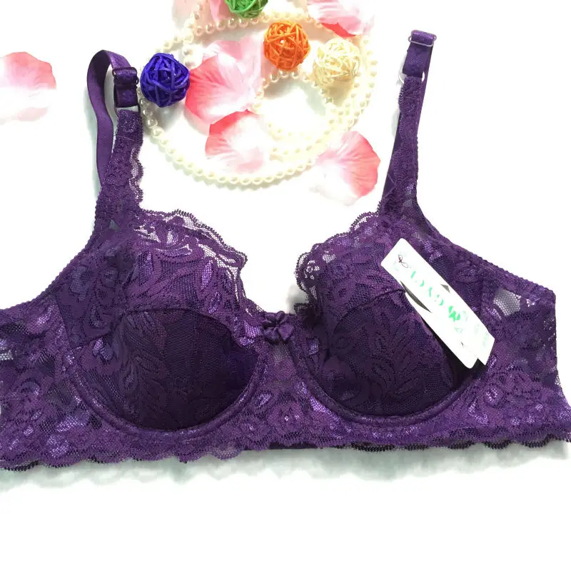 Sutiã sexy push-up para mulheres, roupa íntima acolchoada com renda pura, top para mulheres, 3/4 xícara B