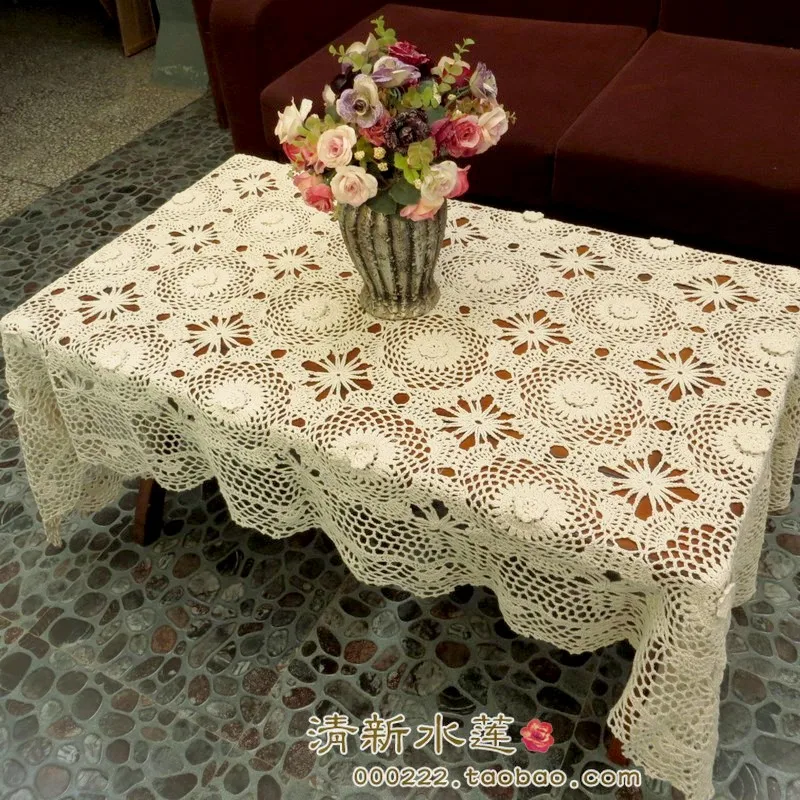 Free shipping 3D cotton crochet lace tablecloth with flowers decoration ZAKKA new design table runner cotton piano cover towel