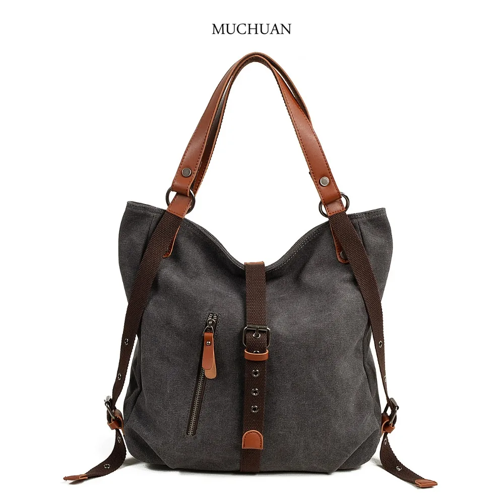 new Muchuan canvas women\'s bag casual female single shoulder bag multi function shoulder bag bucket shoulder bag