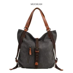 new Muchuan canvas women's bag casual female single shoulder bag multi function shoulder bag bucket shoulder bag