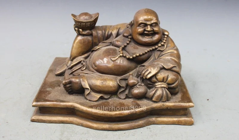 

Chinese Bronze Copper Buddhism Wealth YuanBao Maitreya Buddha statue