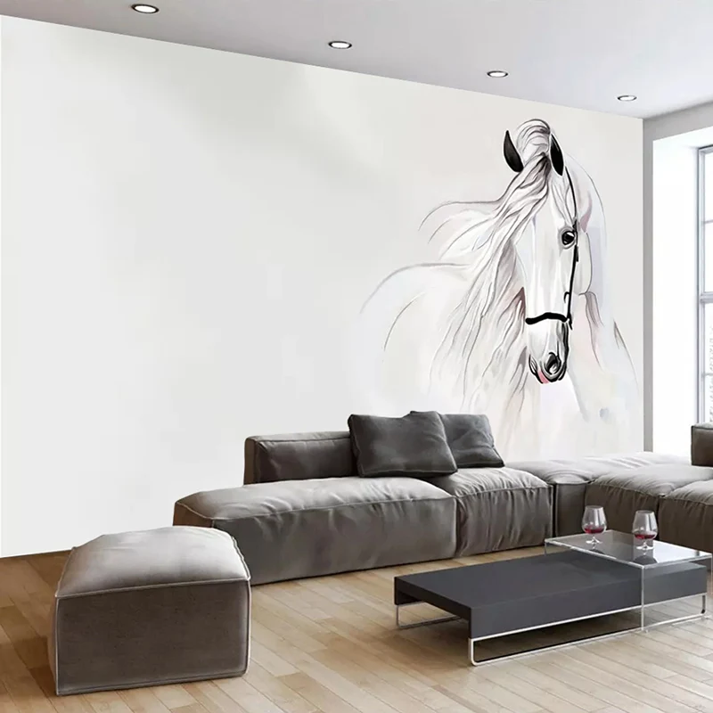 Papel de parede com foto personalizada 3d, arte abstrata para paredes do quarto, pintada à mão, cavalo branco, decoração da sala de estar