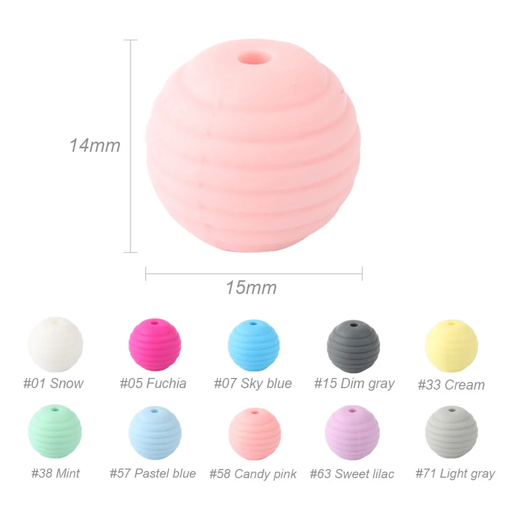 Keep&Grow 10pcs 15mm Round Spiral Silicone beads Food Grade Beads DIY Threaded BPA Free Beads Baby Teethers