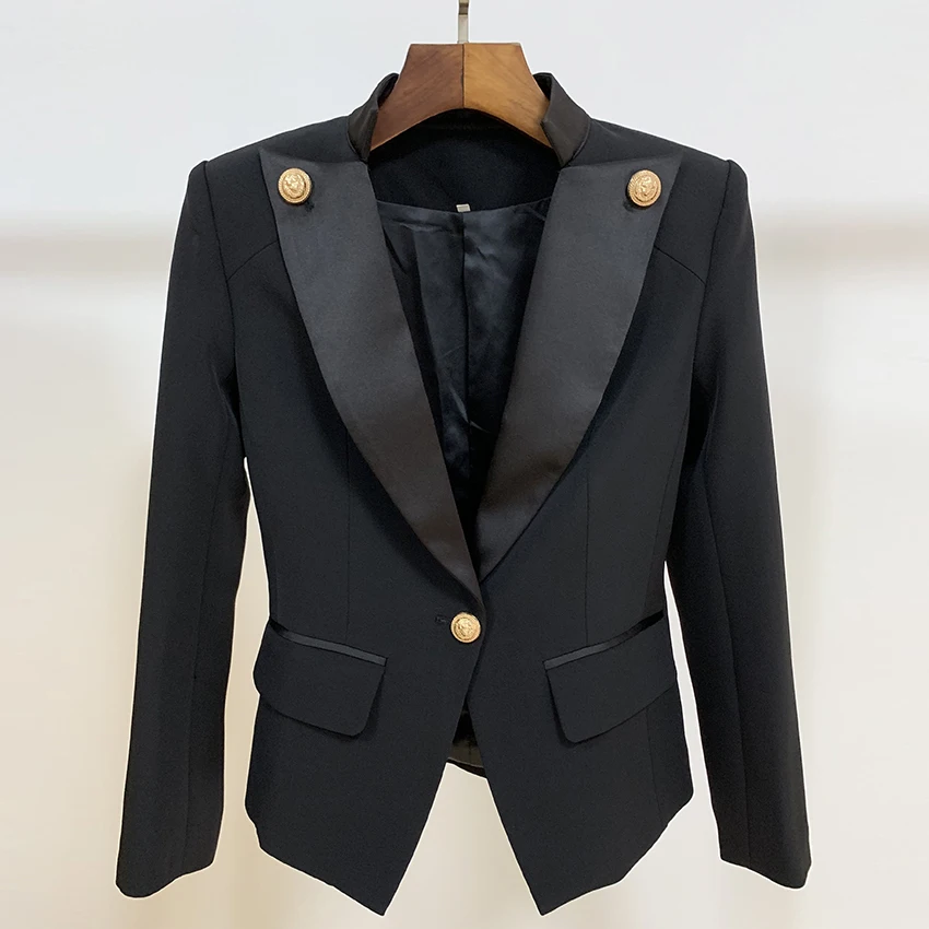 Yüksek kalite yeni 2024 tasarımcı Blazer ceket kadın tek düğme saten yaka Blazer