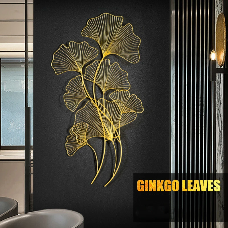 

European Wrought Iron Ginkgo Leaf Wall Decoration Pendant Livingroom Background Wall Hanging Crafts Hotel Wall Murals Ornaments