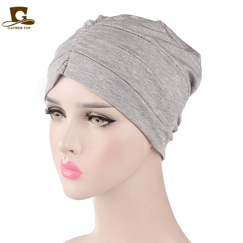 Nova womens macio muçulmano confortável quimio boné sono turbante chapéu forro para câncer perda de cabelo algodão cabeça envoltório acessórios para