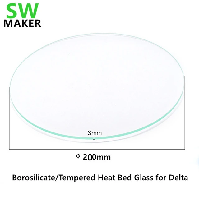 

200mm round borosilicate/high tempered glass plate, 3mm Thickness For DIY Delta Kossel 3D Printer Free shipping