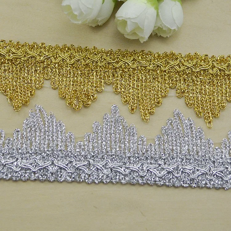 10Meter Goud Zilver Edelmetaal Kant Lint Diy Accessoire Golvend Cluny Singels Kledingstukken Haar Decoraties Kant Stiching Tape Trimmen