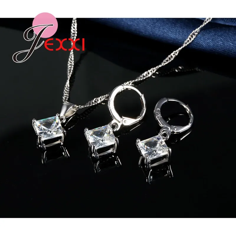 Hot Sale 925 Sterling Silver Color CZ Crystal Necklace Earrings Ring Jewelry Set Factory Price Wedding Bridal Accessories