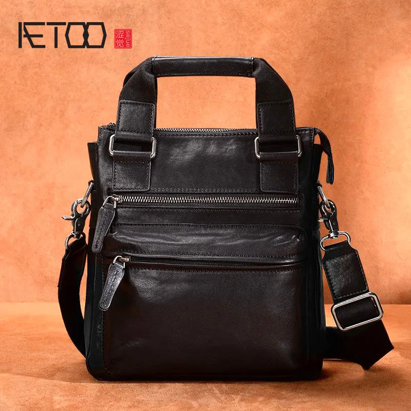 AETOO Handbag men\'s leisure multi-functional large capacity Shoulder Bag Messenger Bag top layer leather