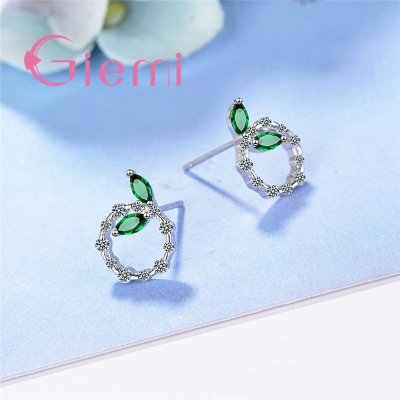 Hot Selling Genuine 925 Sterling Silver Round Shape Clear Cubic Zircon Crystal Women Female Stud Earrings Jewelry Factory Price