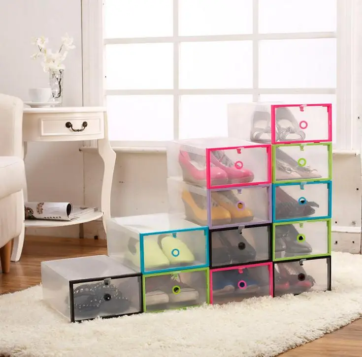 100Pcs Transparent Shoes Box Rectangle PP Shoes Organizer Home Storage Plastic Storage Box Living Room Drawer SN990