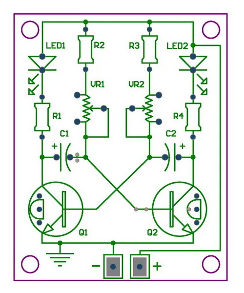 조정 가능한 트랜지스터 Astable 멀티 바이브레이터 회로 학습 키트, LED 깜박임.