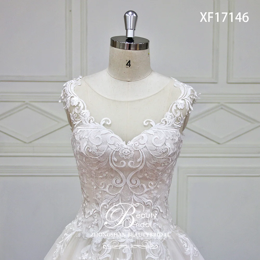 High-end Custom made Lace Ball GownWedding Dress Illusion Sweetehart Court Train Vestido de Noiva Bride Dresse XF17146