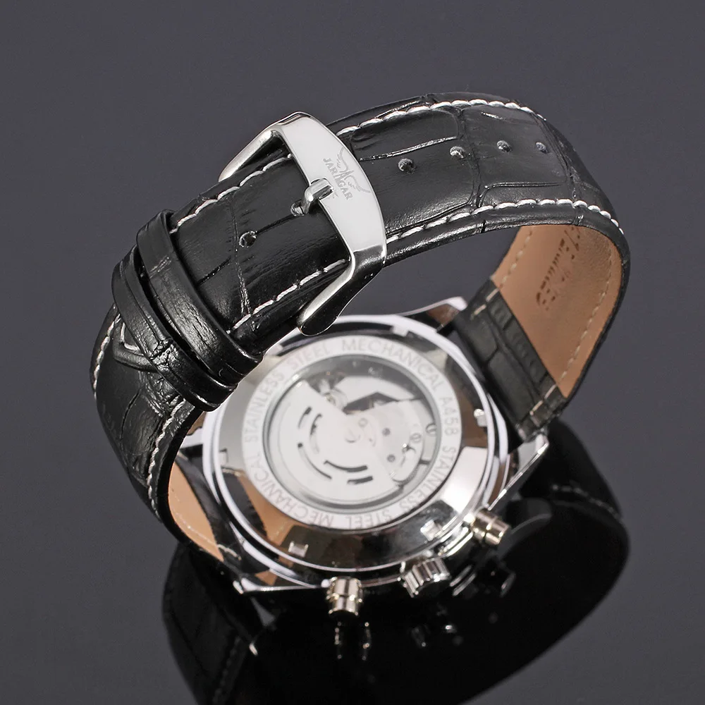 Fashion Jaragar Top Brand Automatic Mechanical Self-wind Sport Thin Case Calendar 24 Hour Week Dial Real Leather Men Wrist Watch