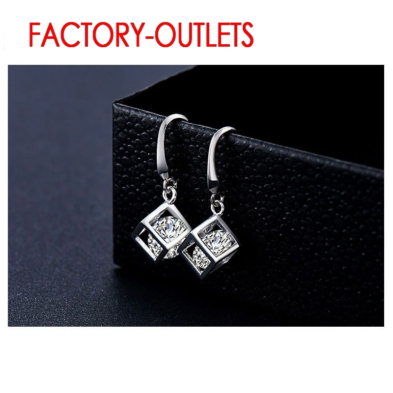 925 Silver Needle Necklaces Earrings Jewelry Sets Fashion Jewelry Square Cubic Zirconia   Women Girls Engagement Anniversary