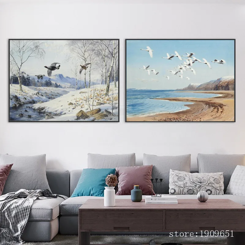 classical watercolor migratory tree birds landscape canvas printings oil painting printed on cotton wall art decoration picture