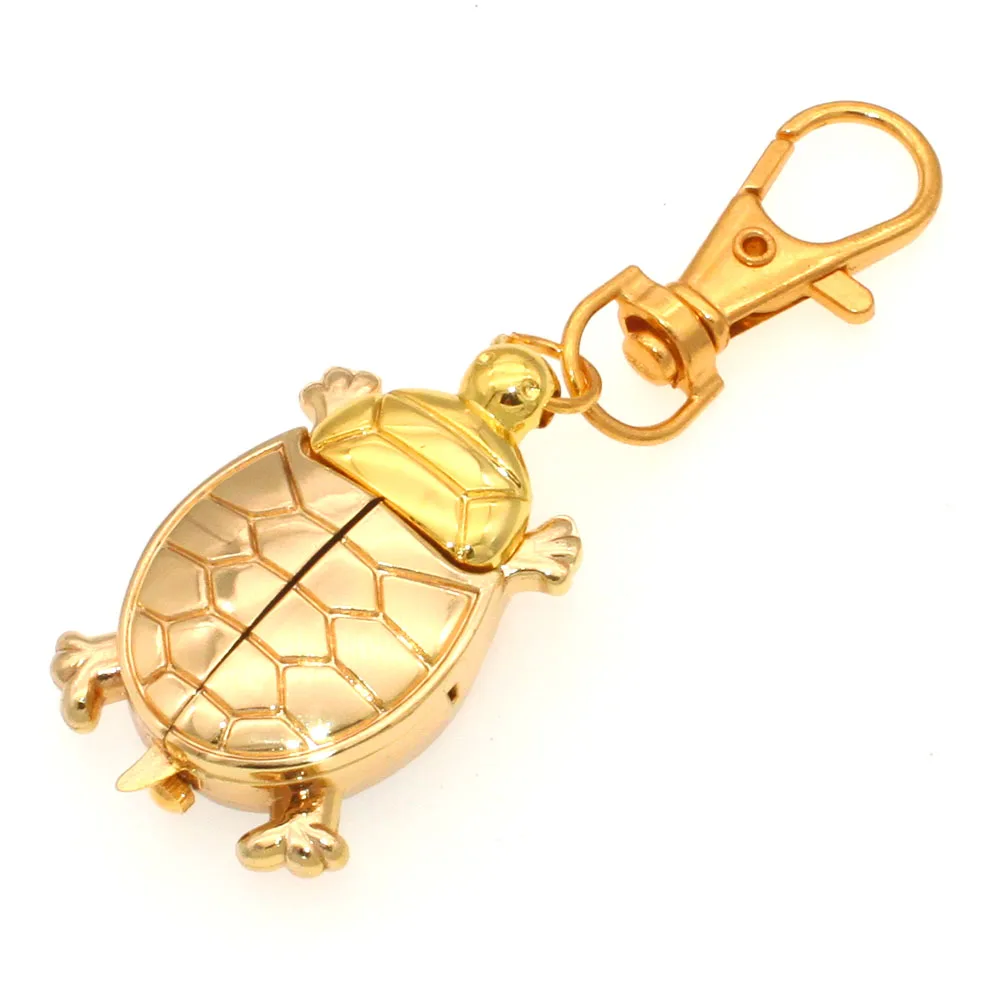 Quartz Pocket Watch Key Ring Turtle Shape Golden Pendant Clock Children's Necklace Gift Kids Fashion Jewelry