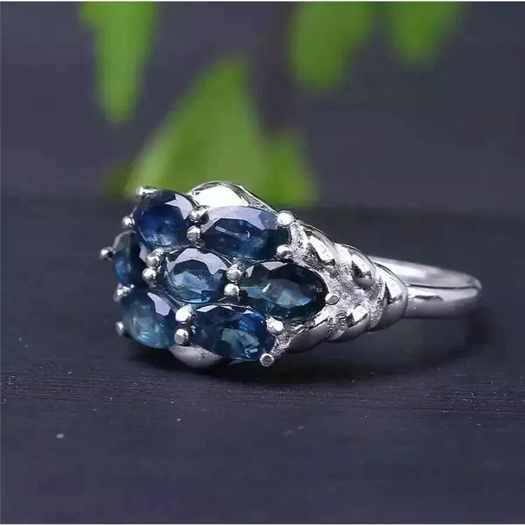 

925 sterling silver inlaid Natural sapphire ring 3*5mm 7pcsHigh quality pure Gem good clarity For Men or Woman