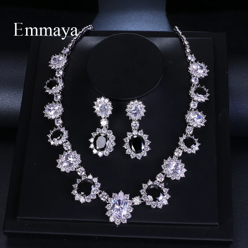 Emmaya Brand Fashion Luxury Cubic Zirconia Bridal Three Colors Jewelry Sets Oval Crystal Party Wedding Jewelry Necklace Sets