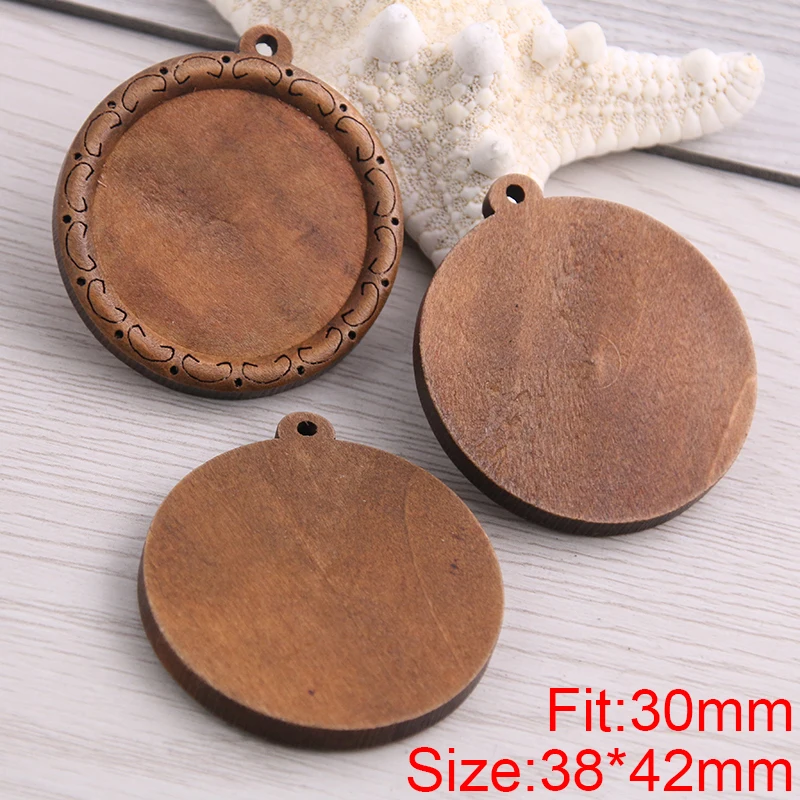 8pcs/lot Fit 30mm Wooden Round Vintage Glass/Cabochon Frame bezel Settings Bezel For DIY Bracelet Hole: approx 2.5mm