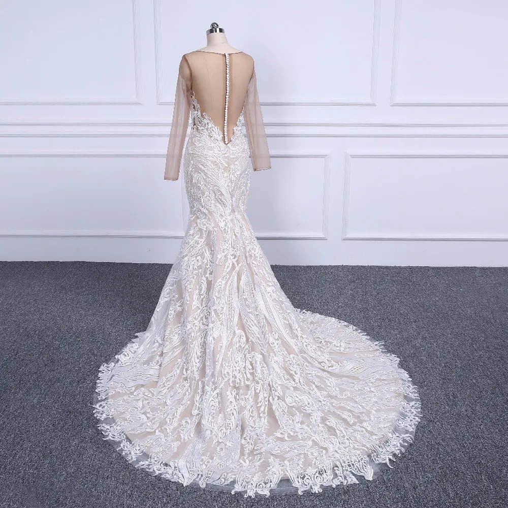 Abito da sposa a sirena vintage personalizzato a maniche lunghe in pizzo Abiti da sposa africani per abiti da sposa da sposa 2025