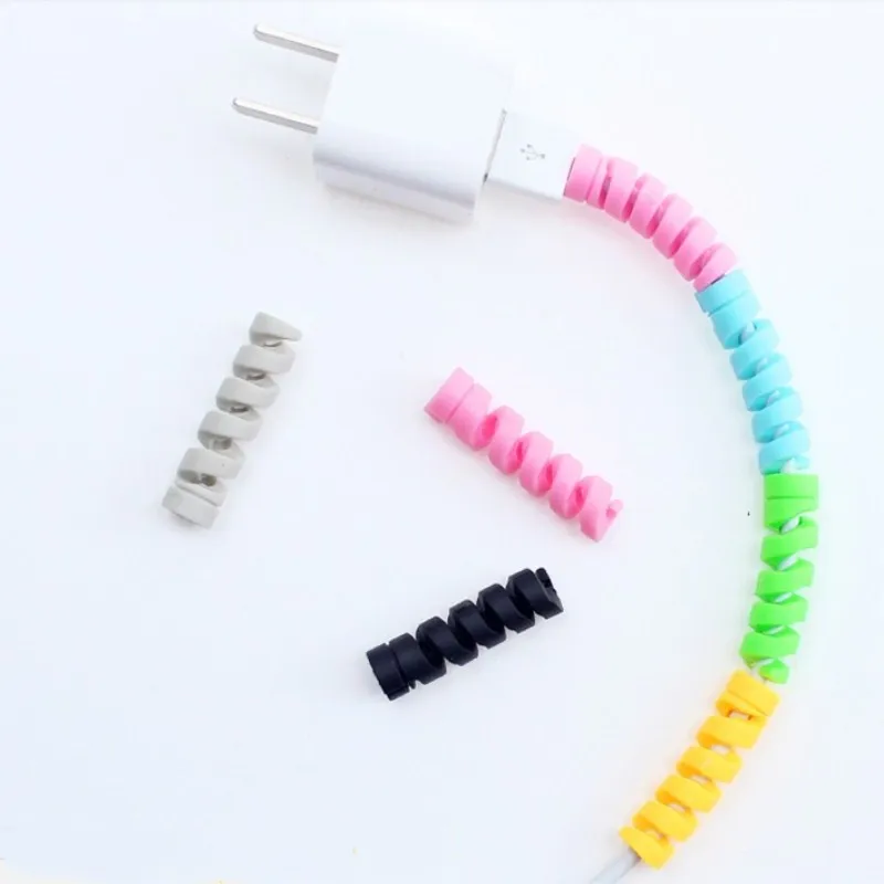 10Pcs Silicone Spiral Cable protector for iphone Usb Charger Cable Winder Protection Anti-break Protective for Samsung Android