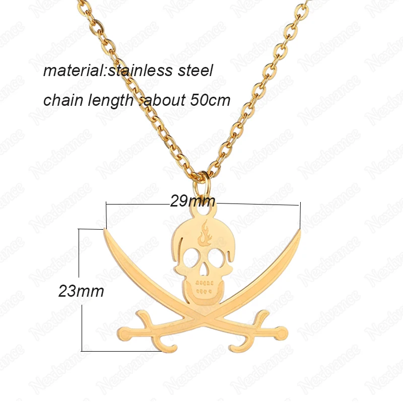 Nextvance Stainless Steel Swords Skull Pendant Necklace Gold Color Pirate Series Chain Necklaces For Unisex Jewelry