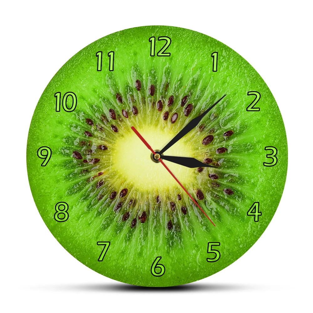 Summer Fruit Kiwi Designed Green Wall Clock Kiwi Fruit Fresh Slice Round Clock Actinidia Berry Kitchen Wall Decor Clock Watch