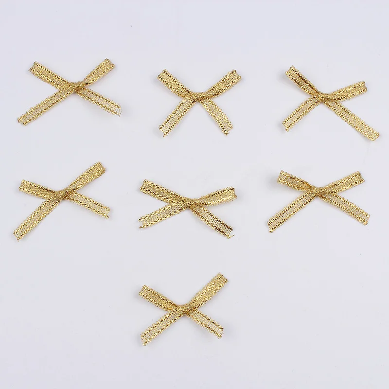 100pcs/lot Gold Satin Ribbon Bows for Scrapbook Wedding Candy Box Decoration DIY Sewing Accessories