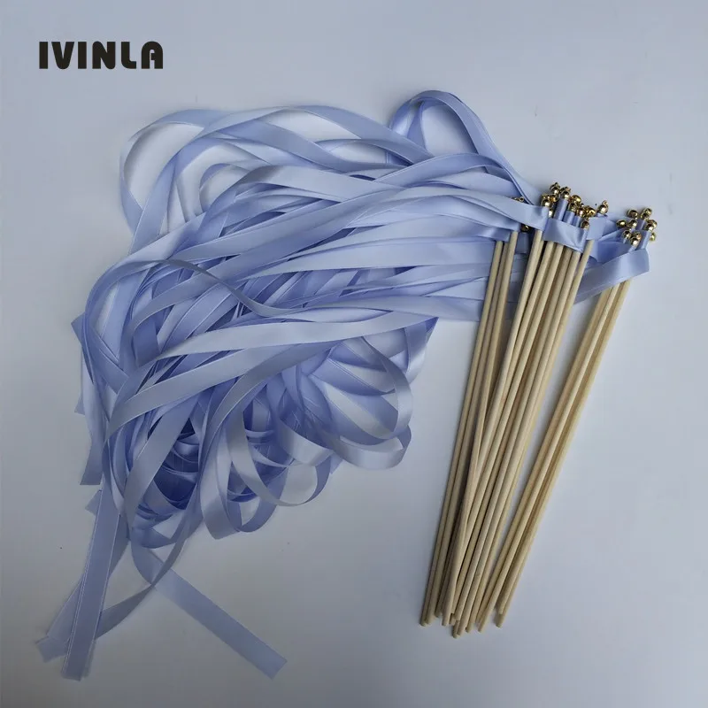 50pcs/lot light blue  Wedding Ribbon Wands with Bells for wedding party