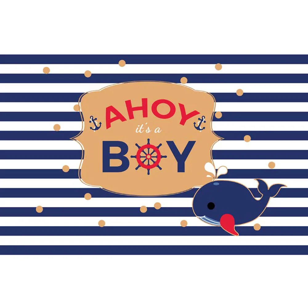 

Blue and White Striped Newborn Boy Backdrop Printed Polka Dots Whale Baby Sailor Happy Birthday Party Photo Booth Background