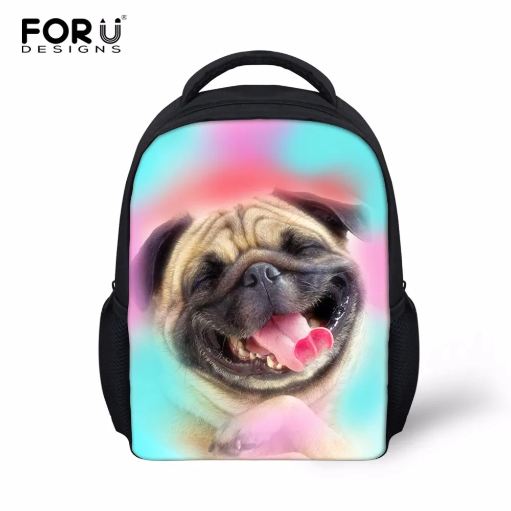 

FORUDESIGNS Pug Dog Pattern Kids Daypacks Baby Student Kindergarten Backpack Cute Children School Small Rucksack For Girls