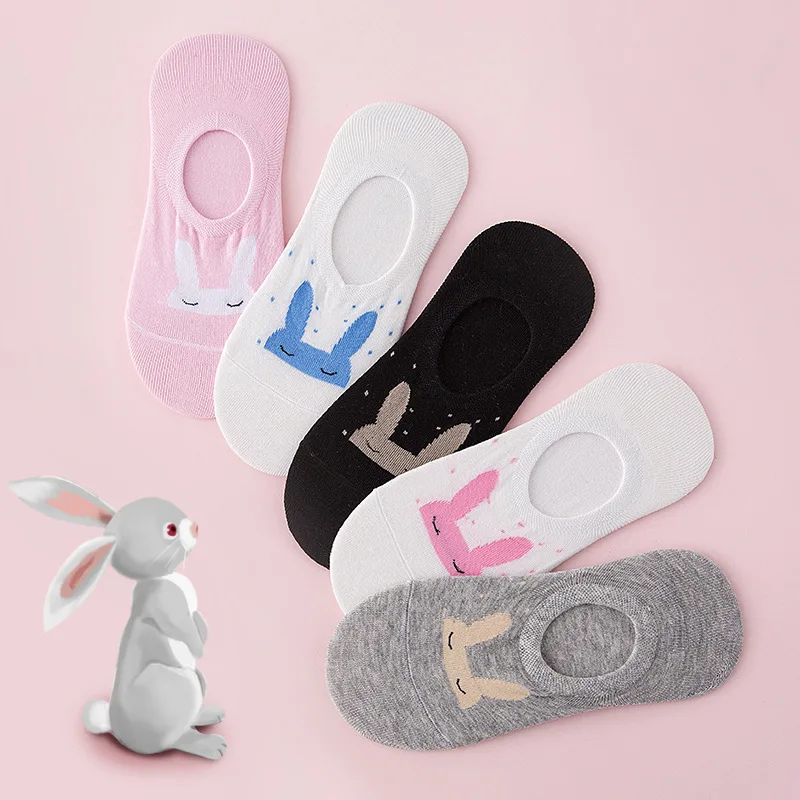 Ear rabbit Invisible Short Woman Sweat comfortable cotton girl boat socks ankle silicon gel low female hosiery 1pair=2pcs ws167